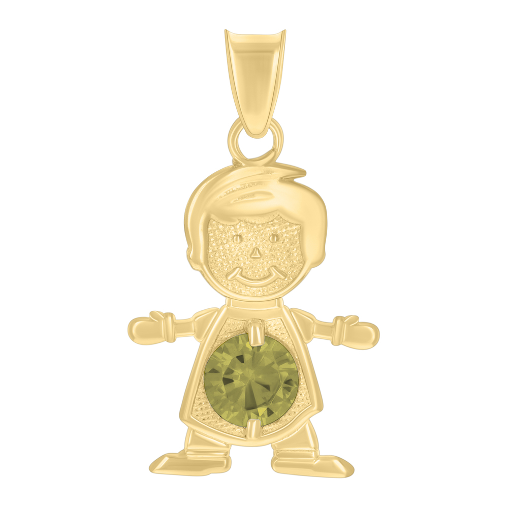 10kt 10k Yellow Gold Mens Green CZ Boy August Birthstone Charm Pendant